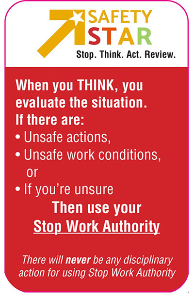 Stop Work Authority Card