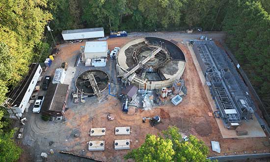 An aerial view of the new Danby NC wastewater treatment plant.